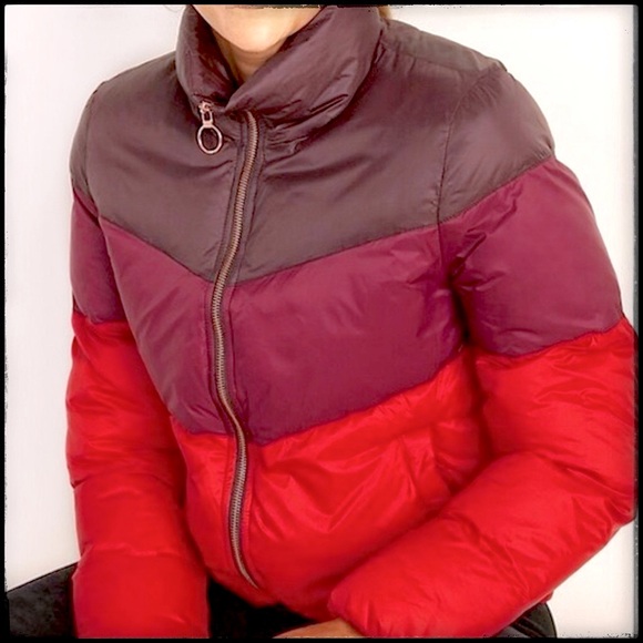 Old Navy Jackets & Blazers - Color-Block Puffer Jacket ★ Vintage Inspired Frost-Free Plum/Maroon/Red Full Zip